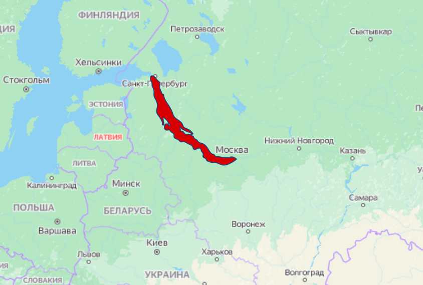 Как бы выглядел Байкал между Москвой и Петербургом