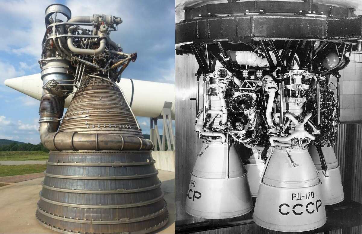 Двигатели F-1 и РД-170. (Фото из открытых источников)